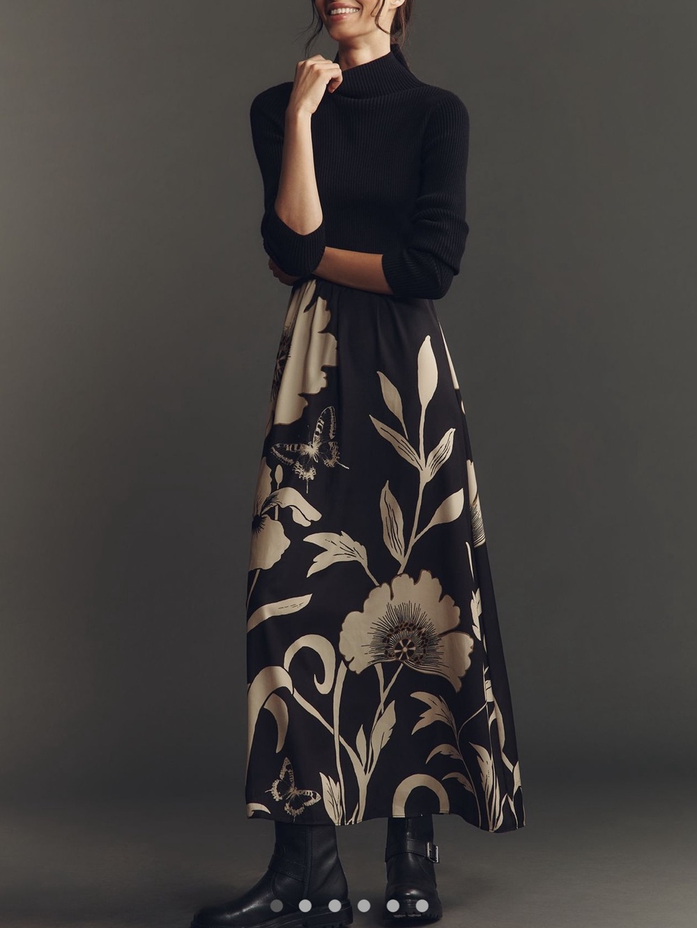 🦋Anthropologie Thea Long Sleeve Twofer Maxi Dress New Butterfly Floral Black 2X